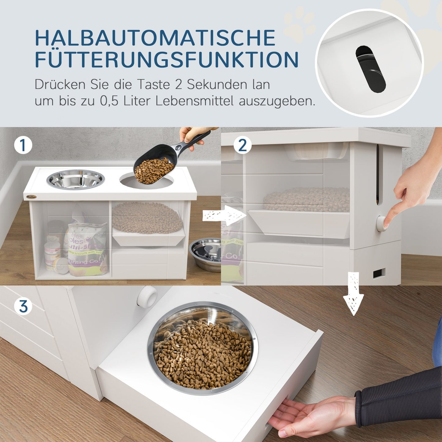 Adjustable elevated feeding station with 2 stainless steel bowls