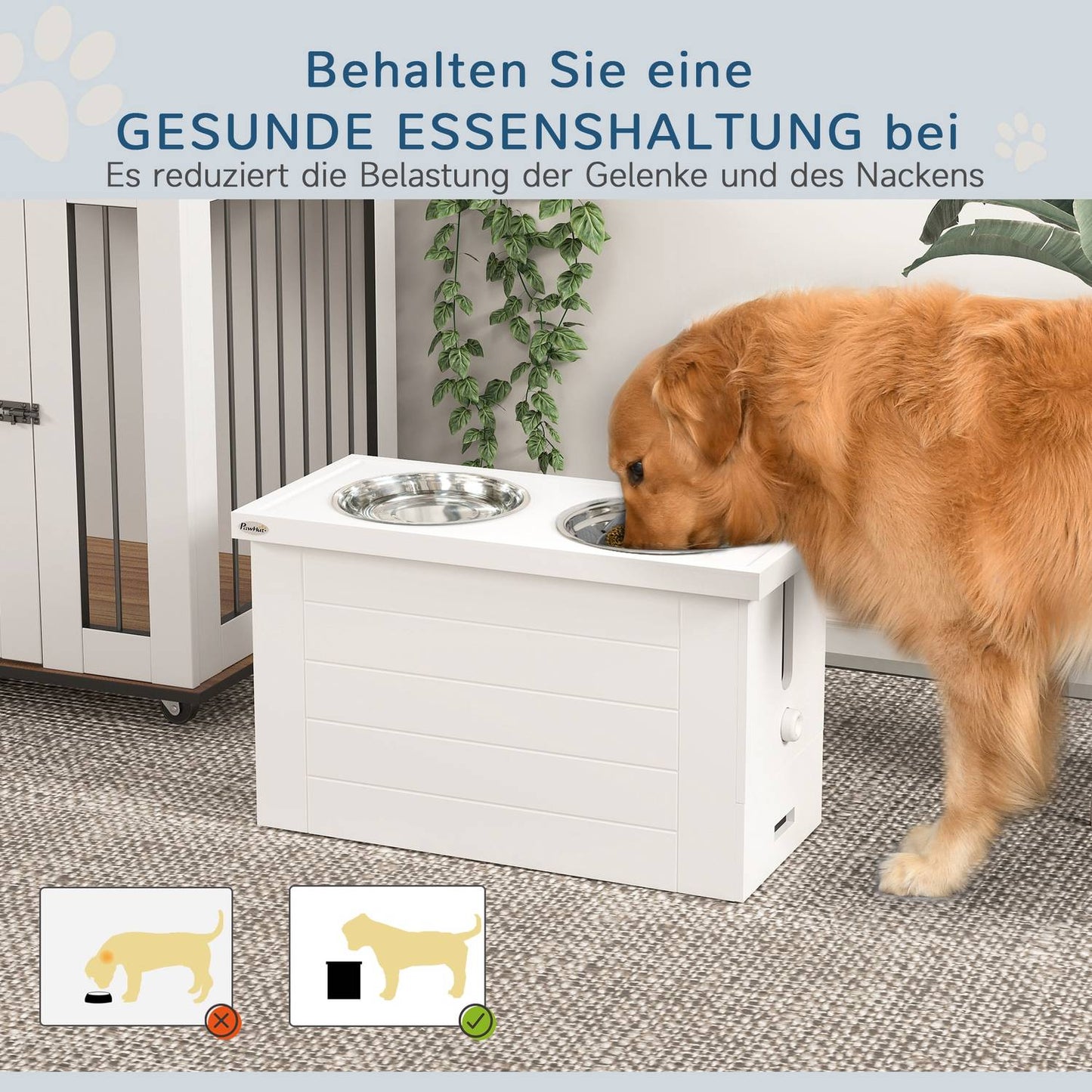 Adjustable elevated feeding station with 2 stainless steel bowls