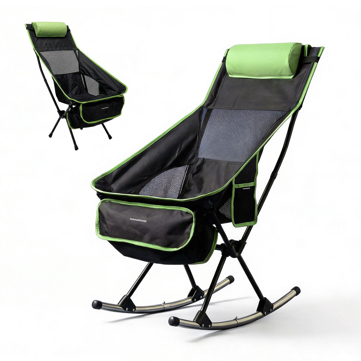 2-in-1 Folding Camping Rocking Chair with Pocket & Cushion