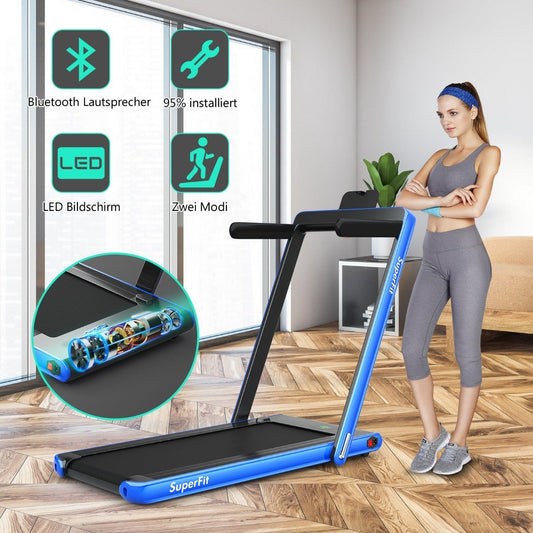 2 in 1 Folding Treadmill 2.25 HP Portable Electric Treadmill Blue
