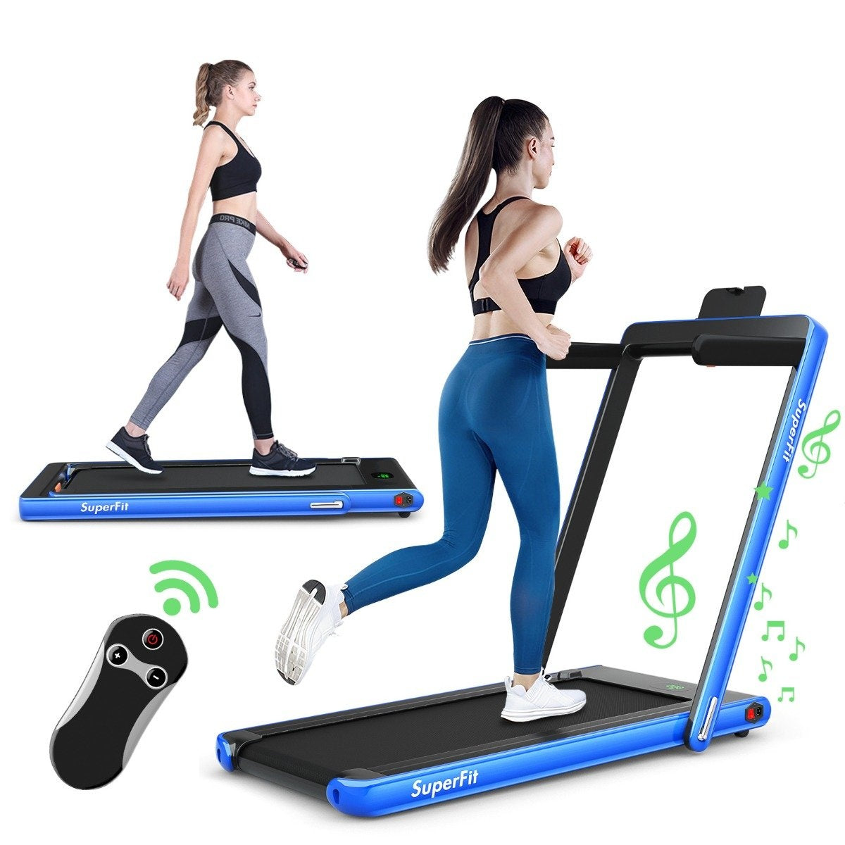 2 in 1 Folding Treadmill 2.25 HP Portable Electric Treadmill Blue