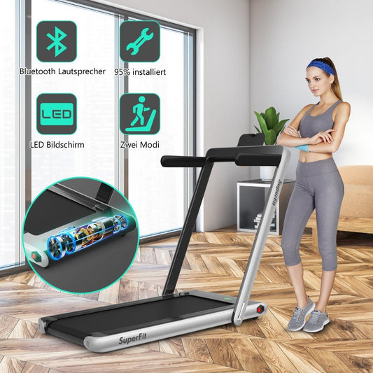 2 in 1 Folding Treadmill 2.25 HP Portable Electric Treadmill Silver
