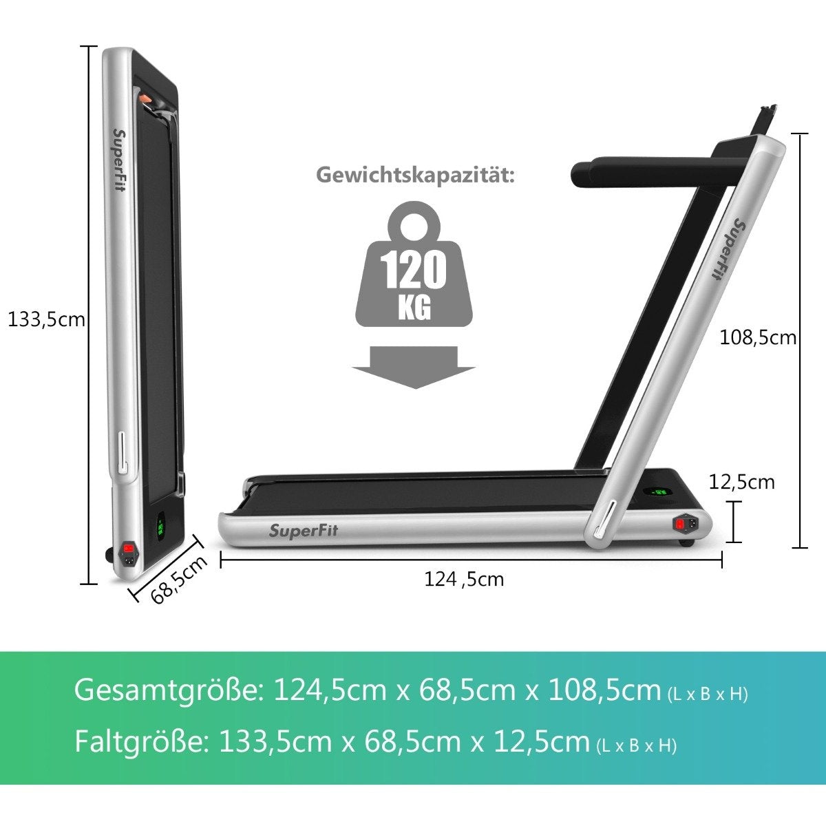 2 in 1 Folding Treadmill 2.25 HP Portable Electric Treadmill Silver