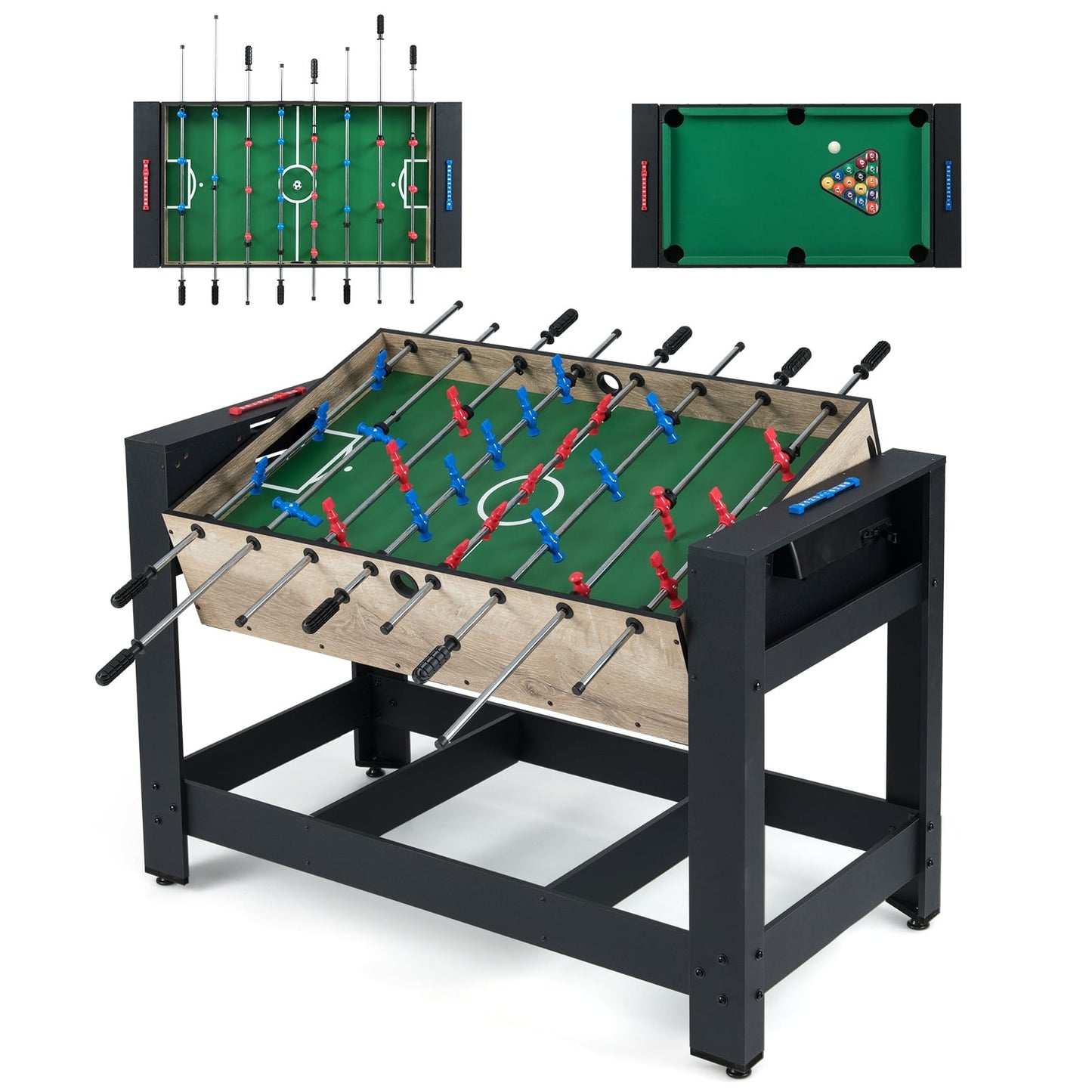 2-in-1 Foosball & Billiard Table – Compact, Stable Design
