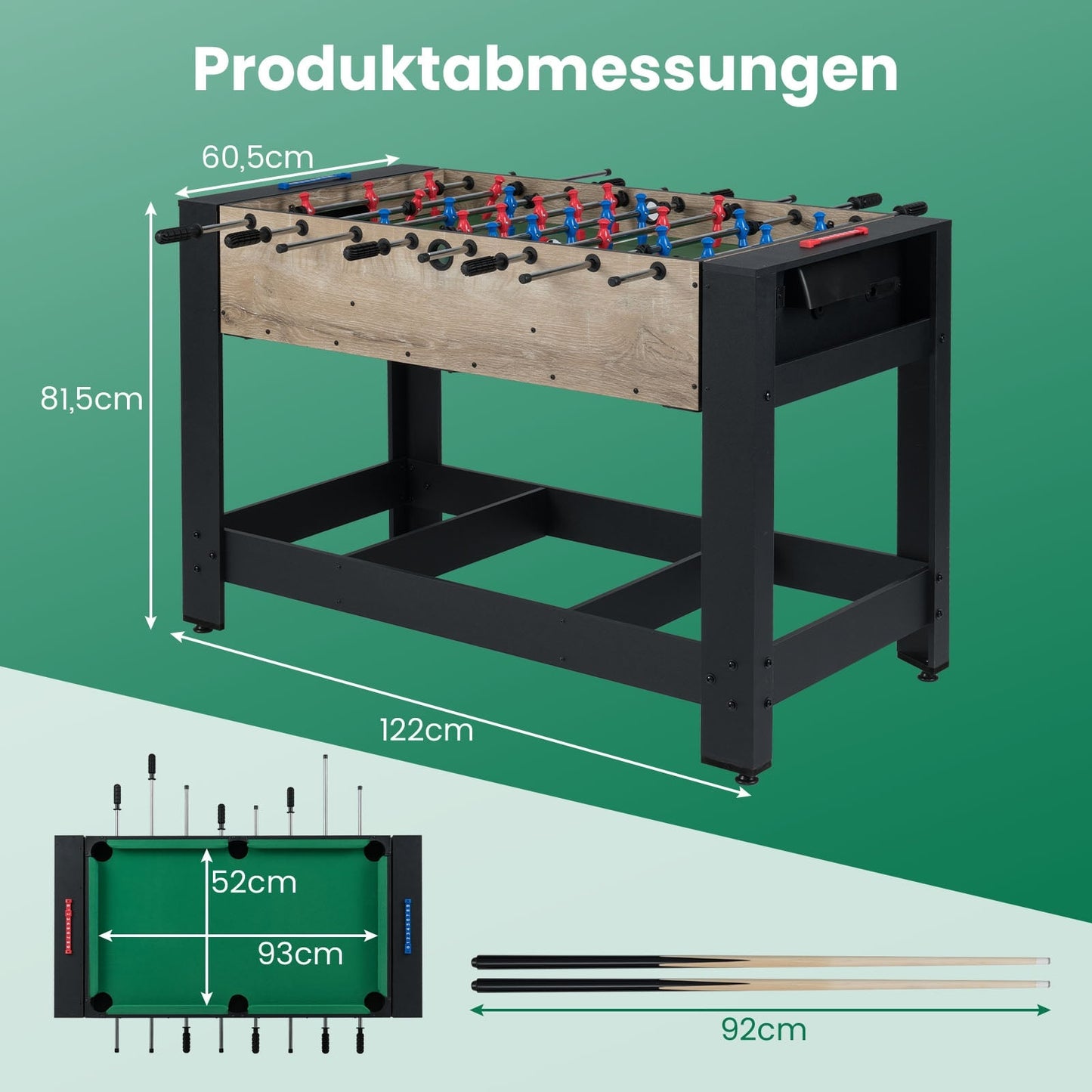 2-in-1 Foosball & Billiard Table – Compact, Stable Design