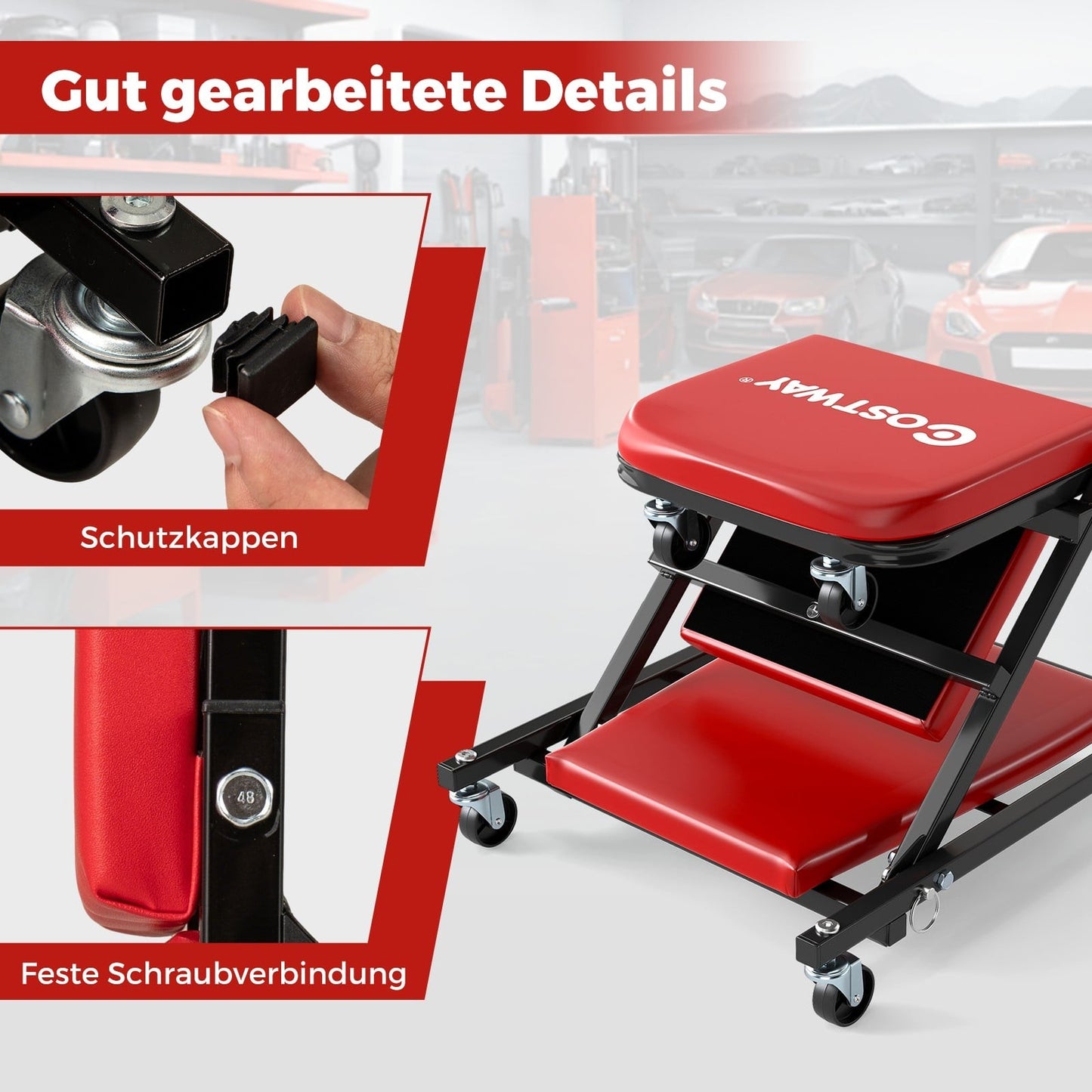 2-in-1 Garage Creeper with Padded Seat, 150kg Capacity