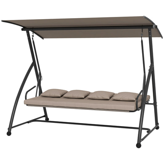 3-seat garden swing in steel with adjustable canopy, light brown