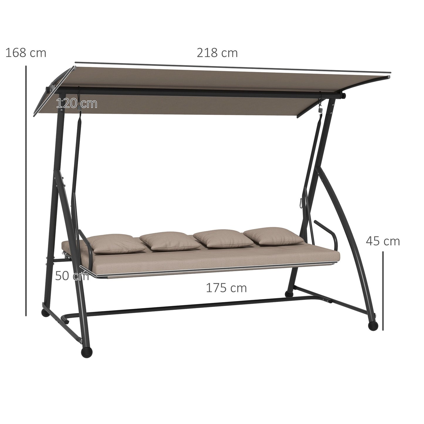 3-seat garden swing in steel with adjustable canopy, light brown