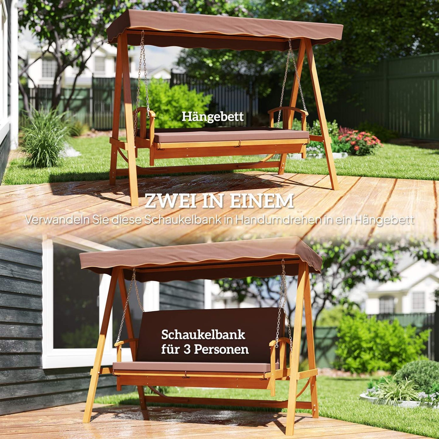 Garden swing 3-seater with horizontal sunroof