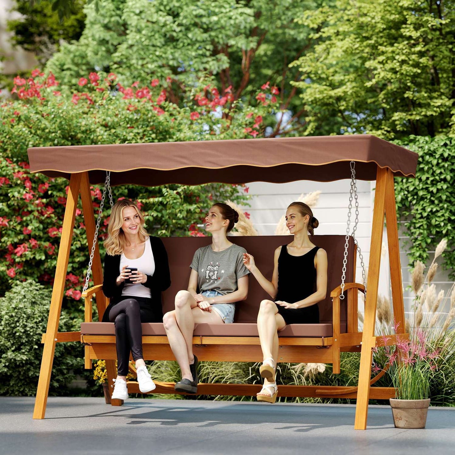 Garden swing 3-seater with horizontal sunroof