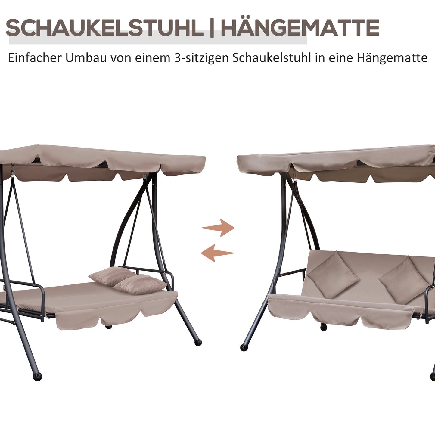 2-in-1 reclining garden swing, 3-seater, adjustable canopy