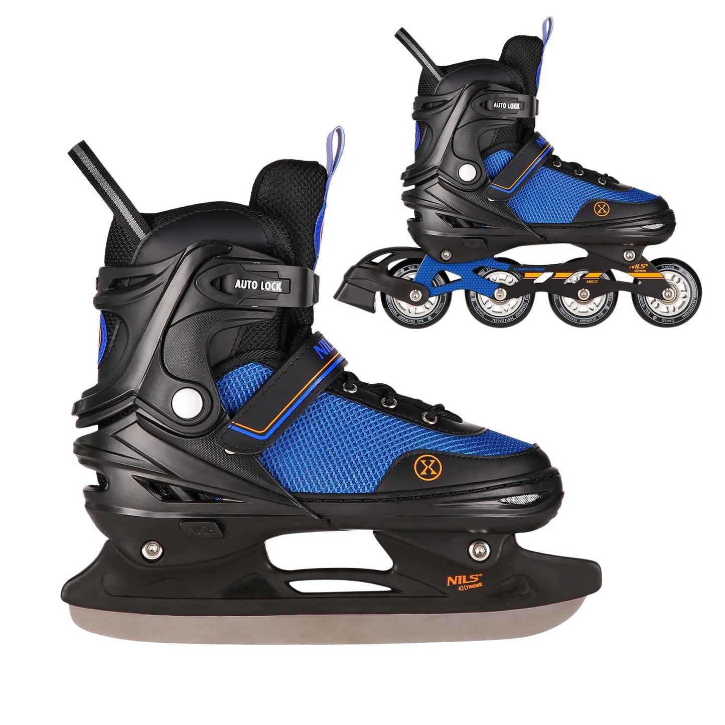 2-in-1 Inline & Ice Skates, Black-Orange, Size L (39-43)