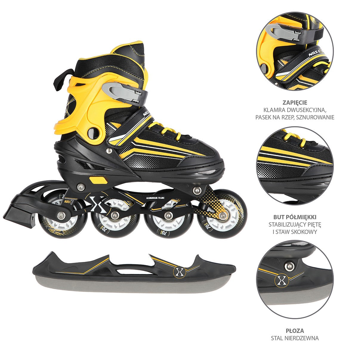 2-in-1 Inline & Ice Skates, Black/Orange, Size M (34-38)