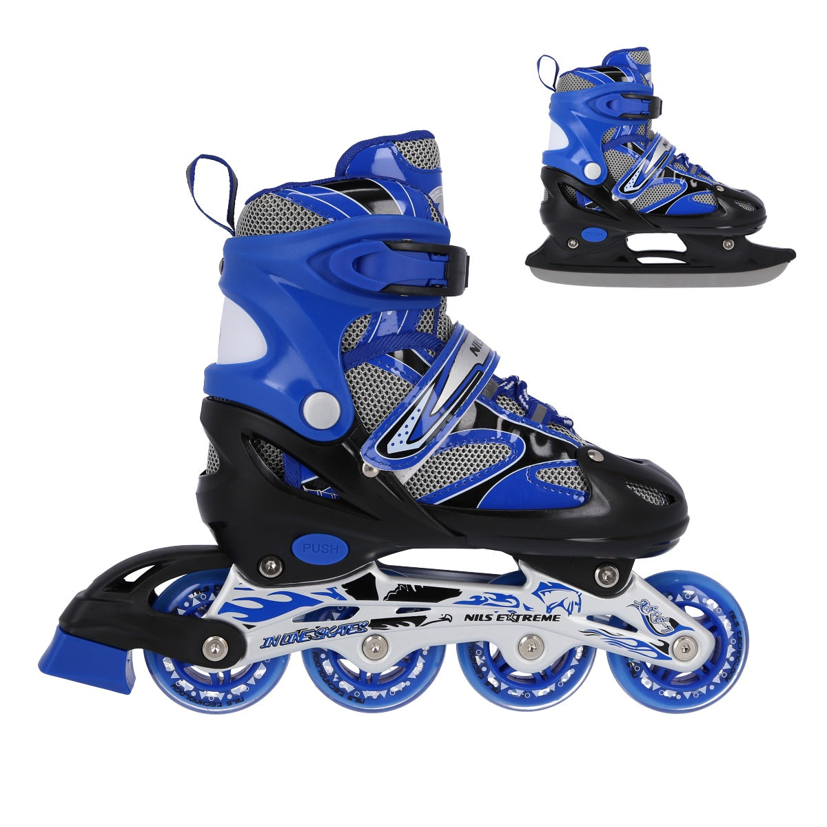 2-in-1 Inline & Ice Skates, Blue, Size M (35-38)