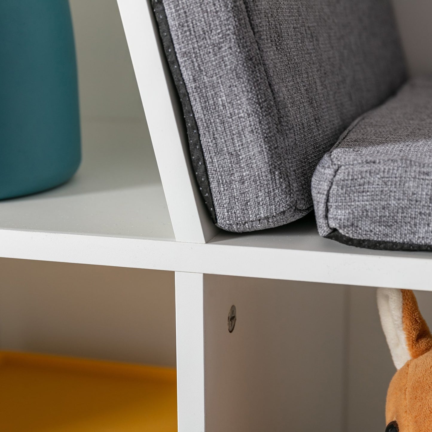 2-in-1 Kids Storage Shelf & Bench with Cushion, White/Grey