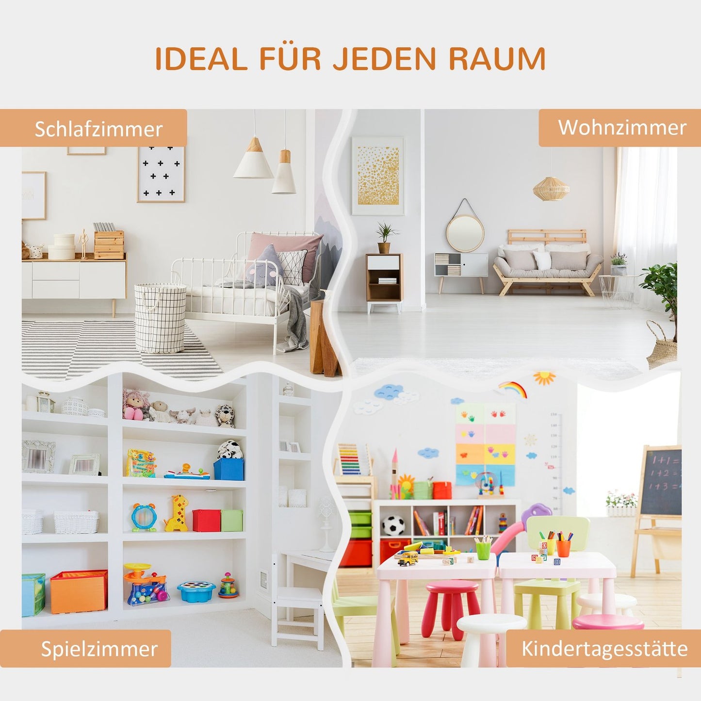 2-in-1 Kids Storage Shelf & Bench with Cushion, White/Grey
