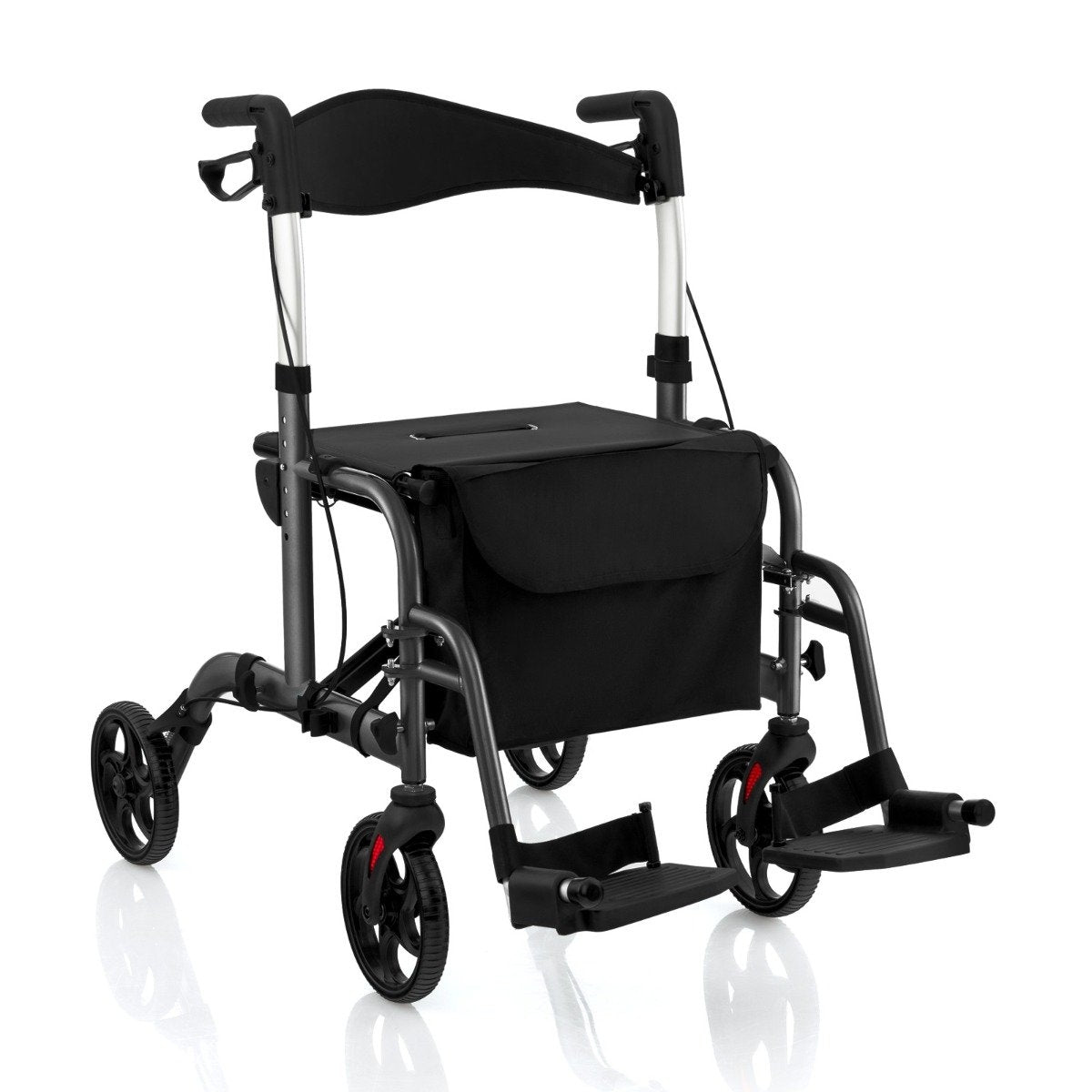 2-in-1 Lightweight Rollator & Wheelchair, Adjustable Height