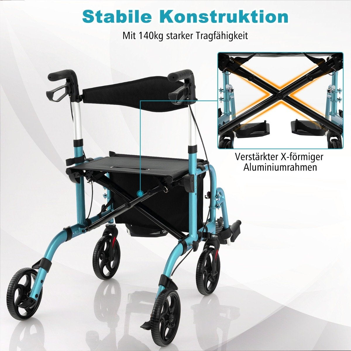 2-in-1 Lightweight Rollator & Wheelchair, Height Adjustable