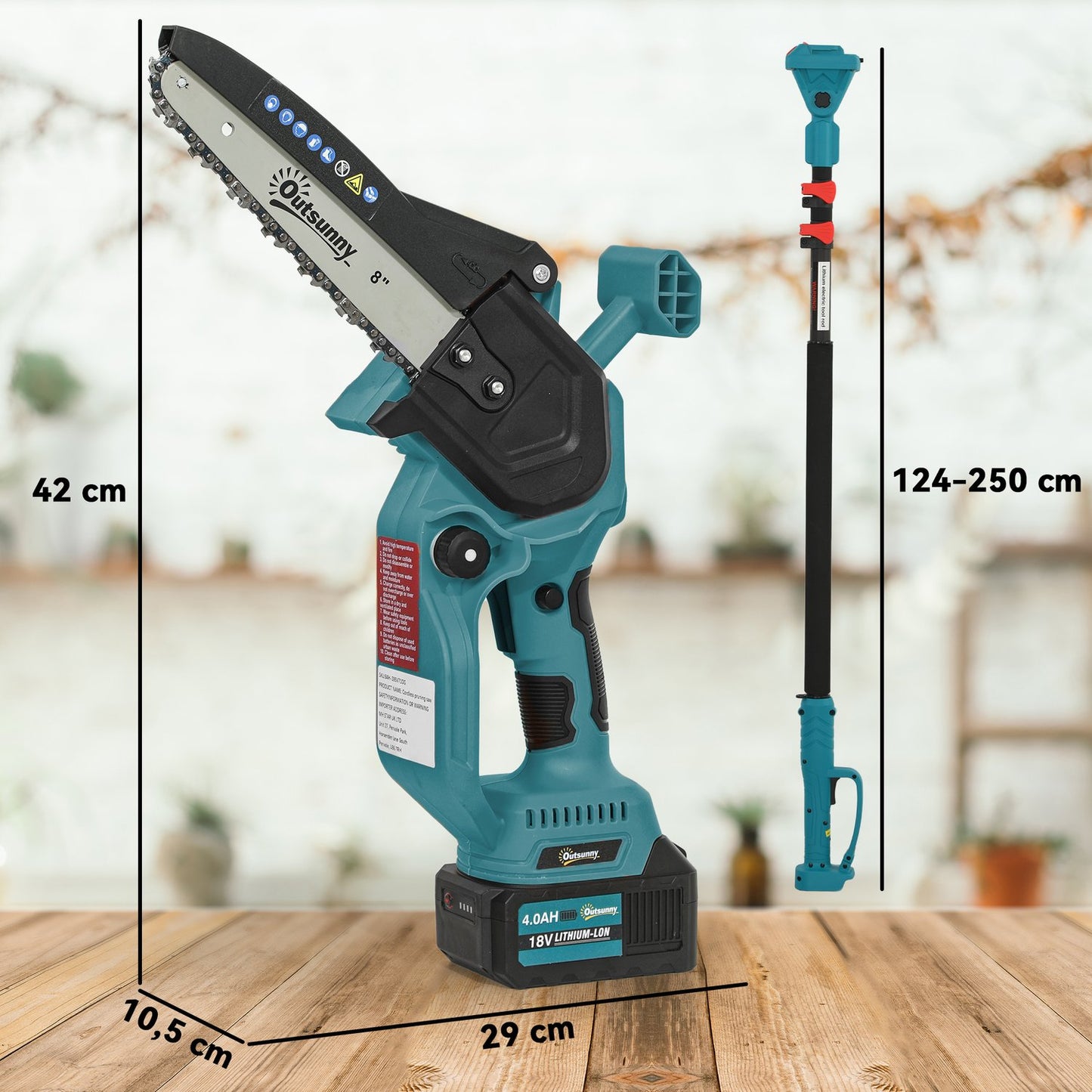2-in-1 Mini Chainsaw 580W with 8000mAh Battery Safety Lock 8 inch 42 x 29 x 10.5 cm Blue