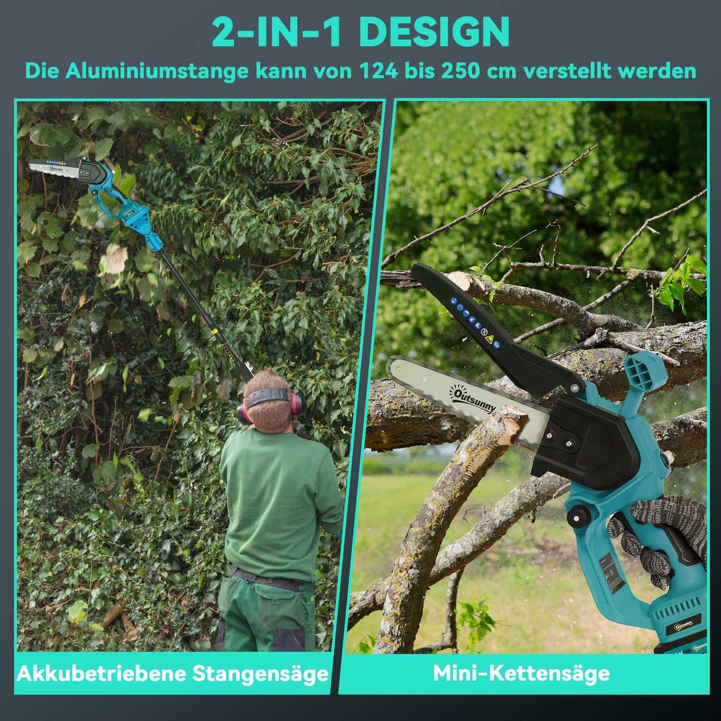 2-in-1 Mini Chainsaw 580W with 8000mAh Battery Safety Lock 8 inch 42 x 29 x 10.5 cm Blue