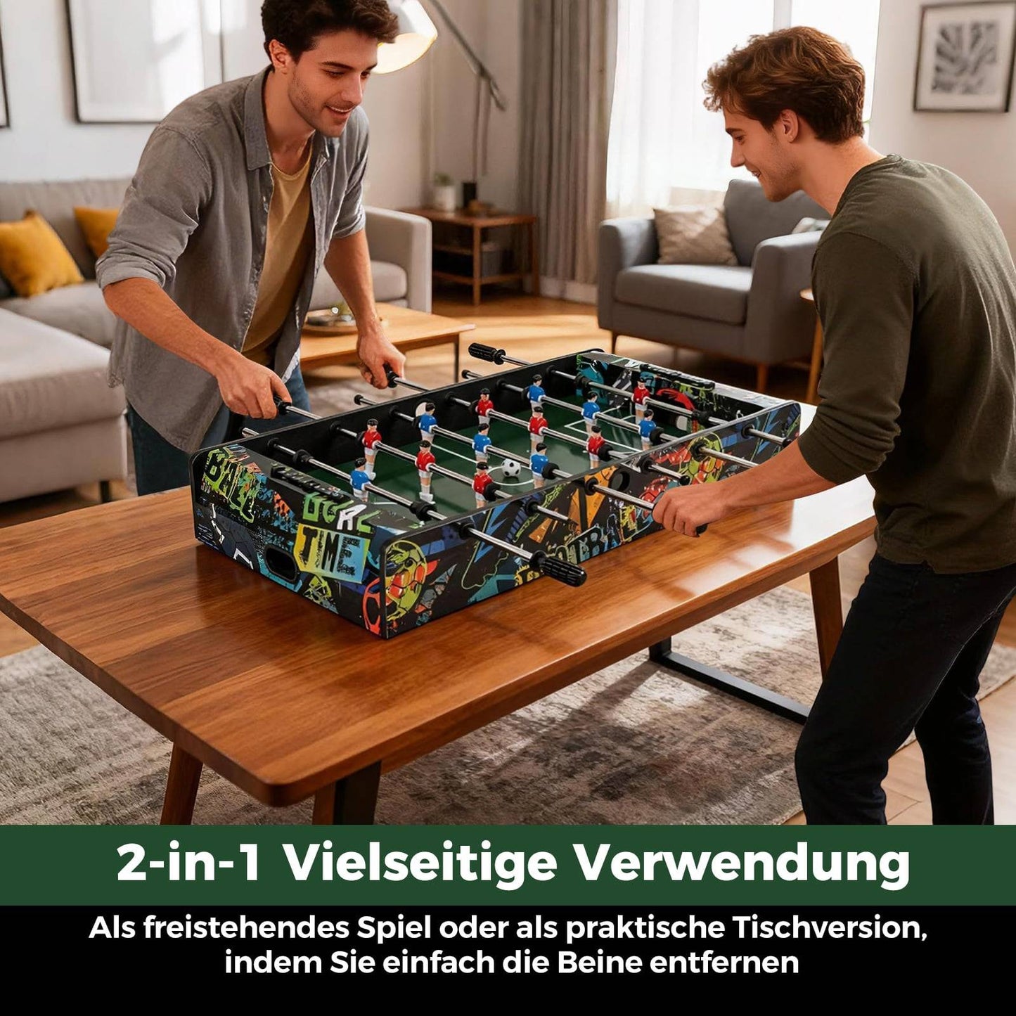 2-in-1 Mini Foosball Table, Detachable Legs, 86cm