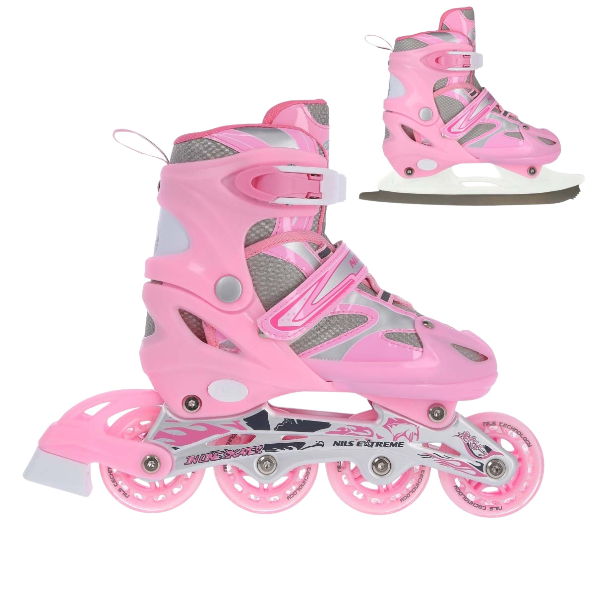 2-in-1 Pink Inline & Ice Skates, Size M (35-38)