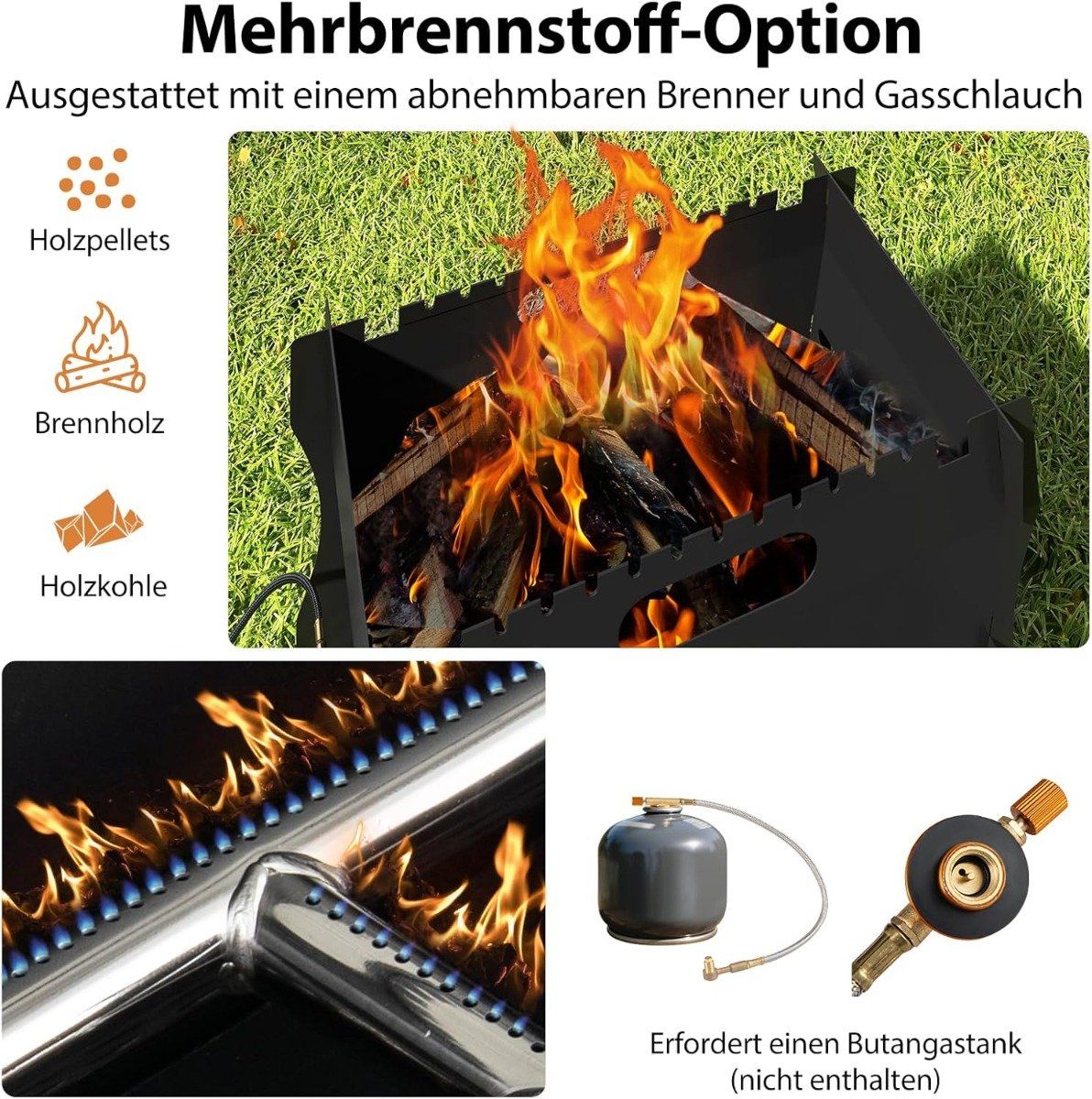 2-in-1 Portable Charcoal & Gas Grill with Stainless Rack