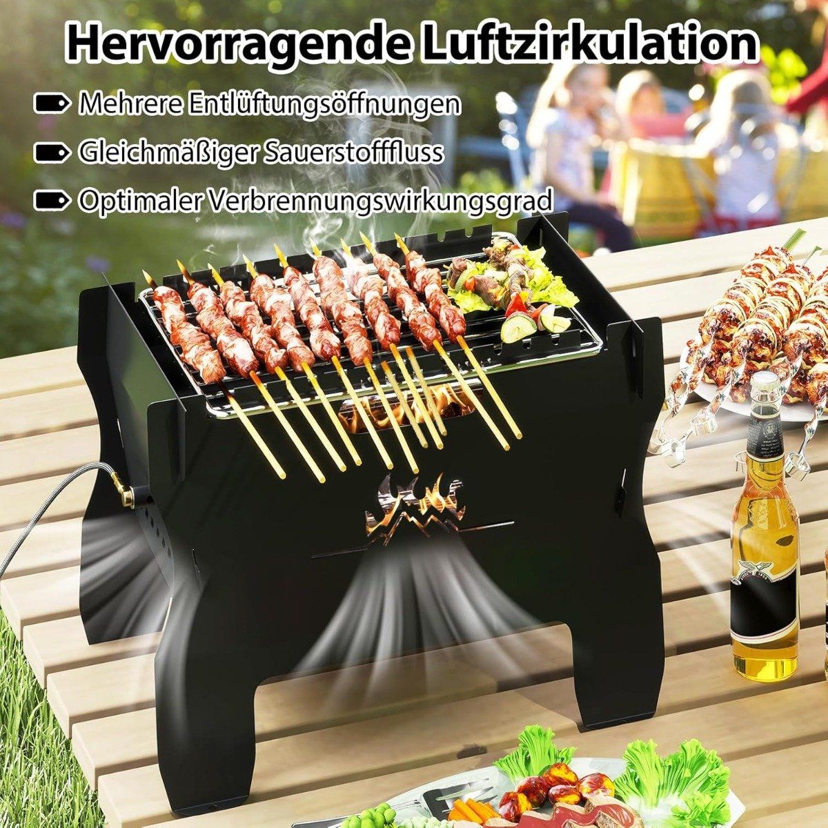 2-in-1 Portable Charcoal & Gas Grill with Stainless Rack