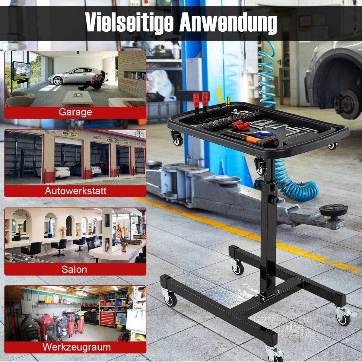 2 in 1 Rollable Tool Table with Removable Compartment Height Adjustable Work Table