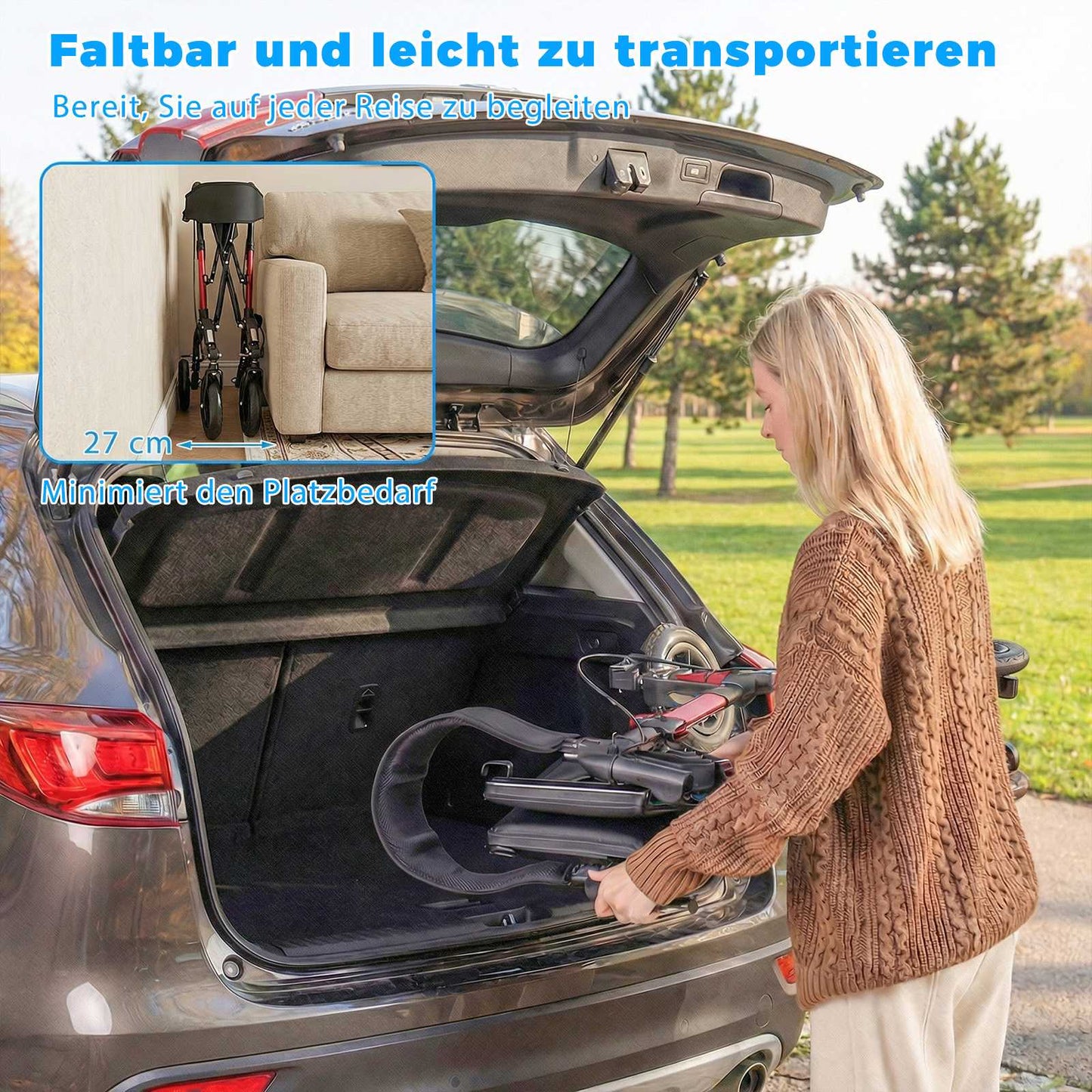 2-in-1 Rollator & Wheelchair, Foldable, Supports 136 kg