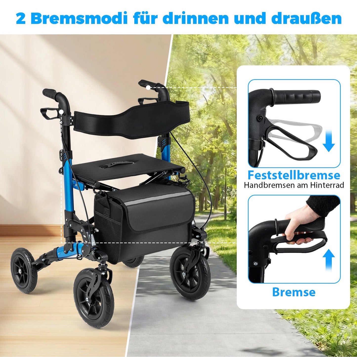 2-in-1 Rollator & Wheelchair, Folding, Supports 136 kg