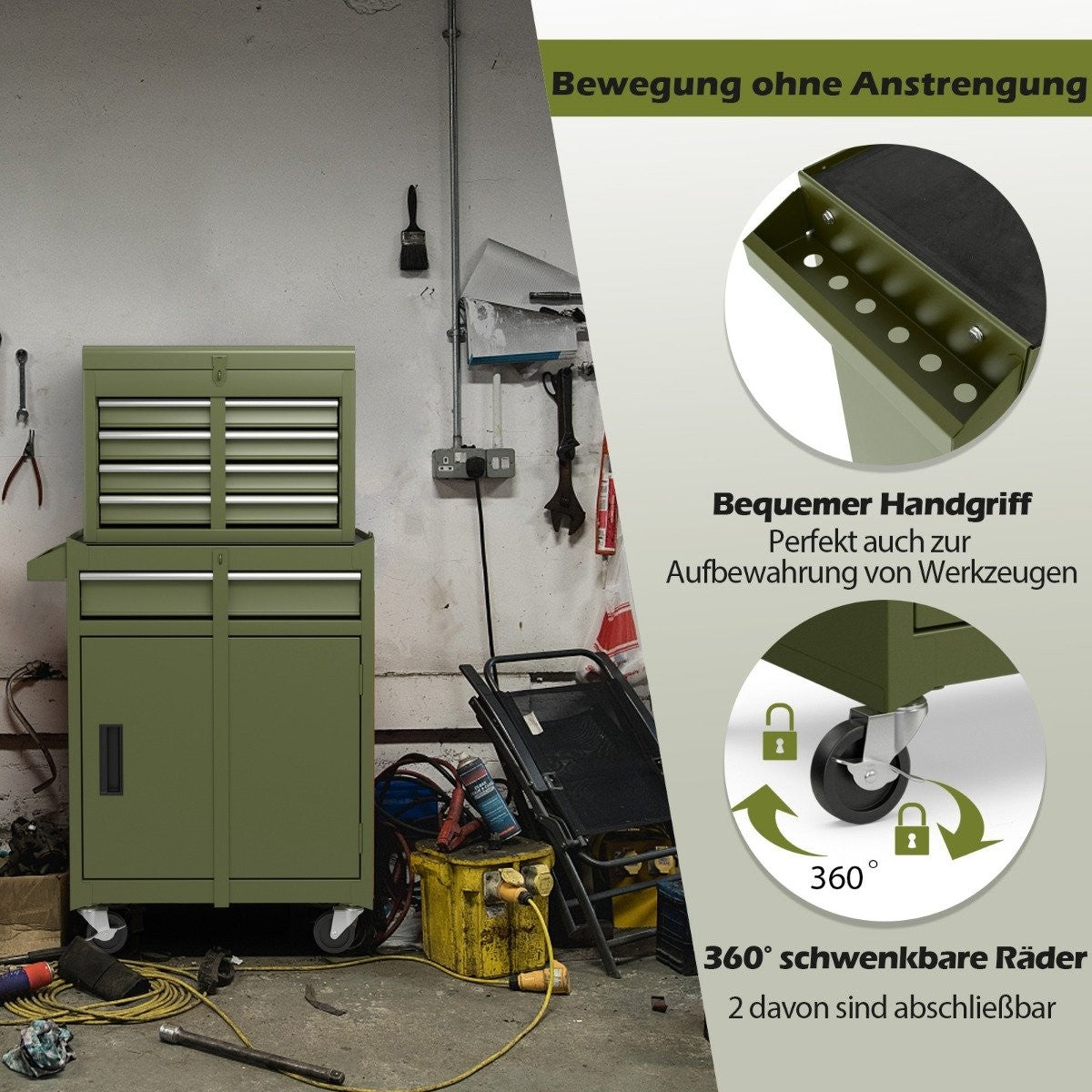 2-in-1 Rolling Tool Chest with 5 Drawers, 100kg Capacity