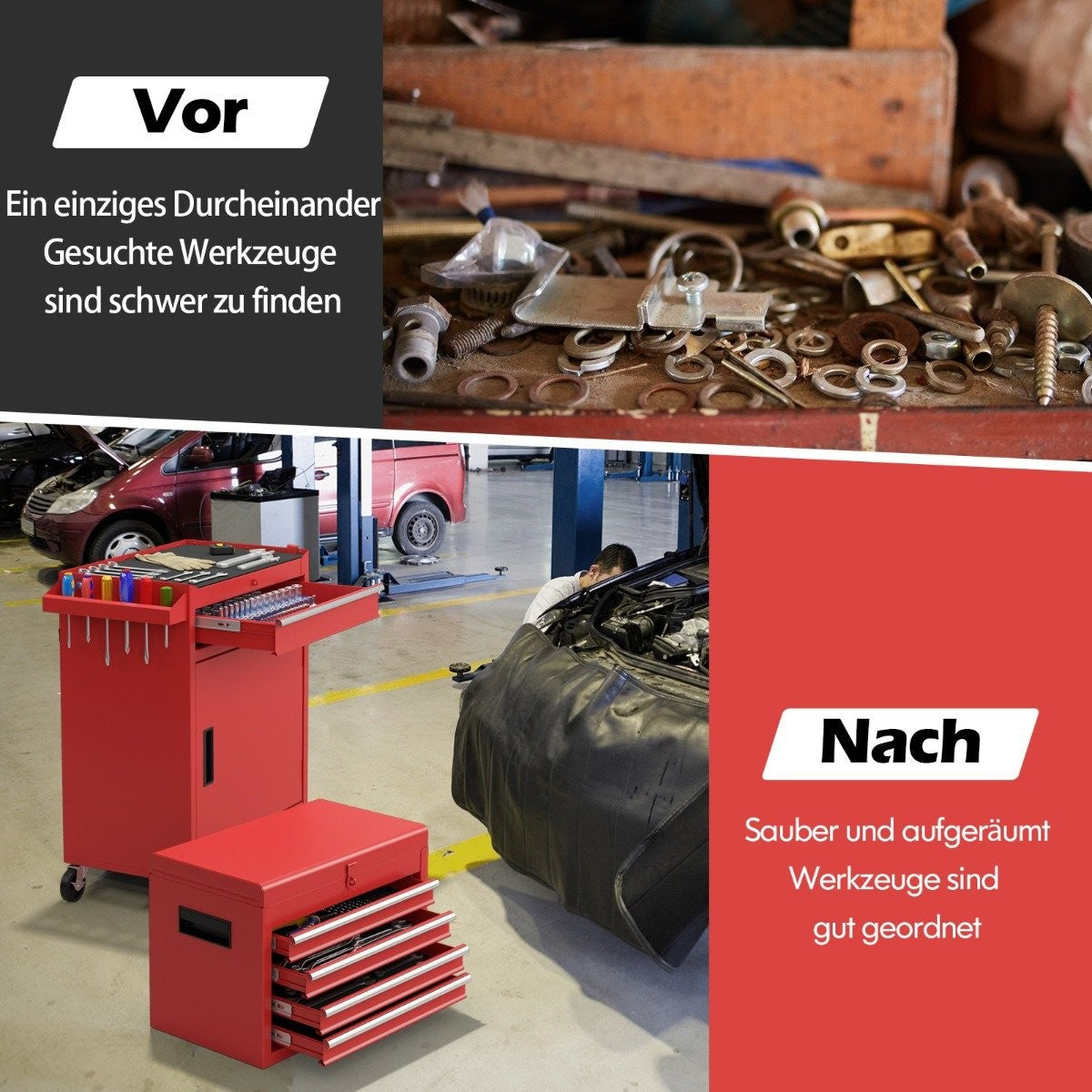 2-in-1 Rolling Tool Chest with 5 Drawers, 100kg Capacity