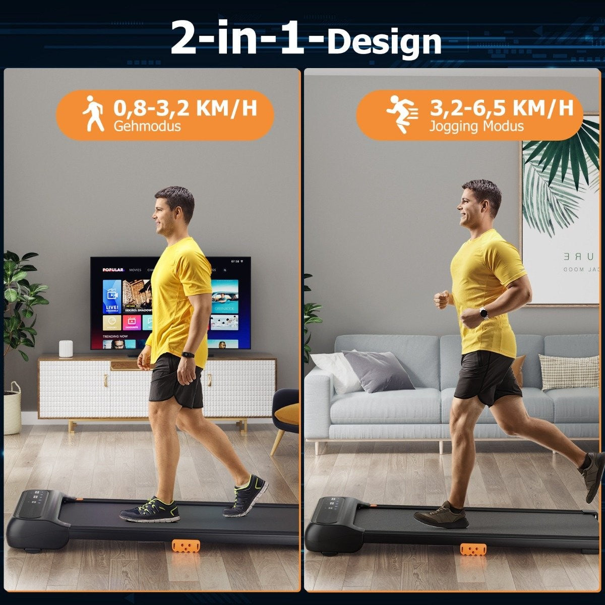 2 in 1 Under Desk Treadmill with Clock-Like Remote Control & LED Display