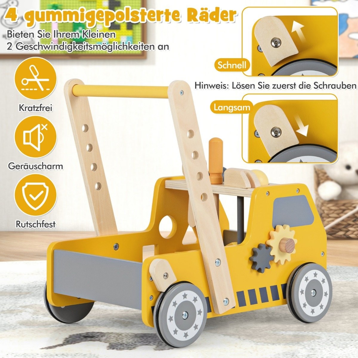 2-in-1 Wooden Baby Walker with Multi-Activity Center Baby Walker Baby Walker