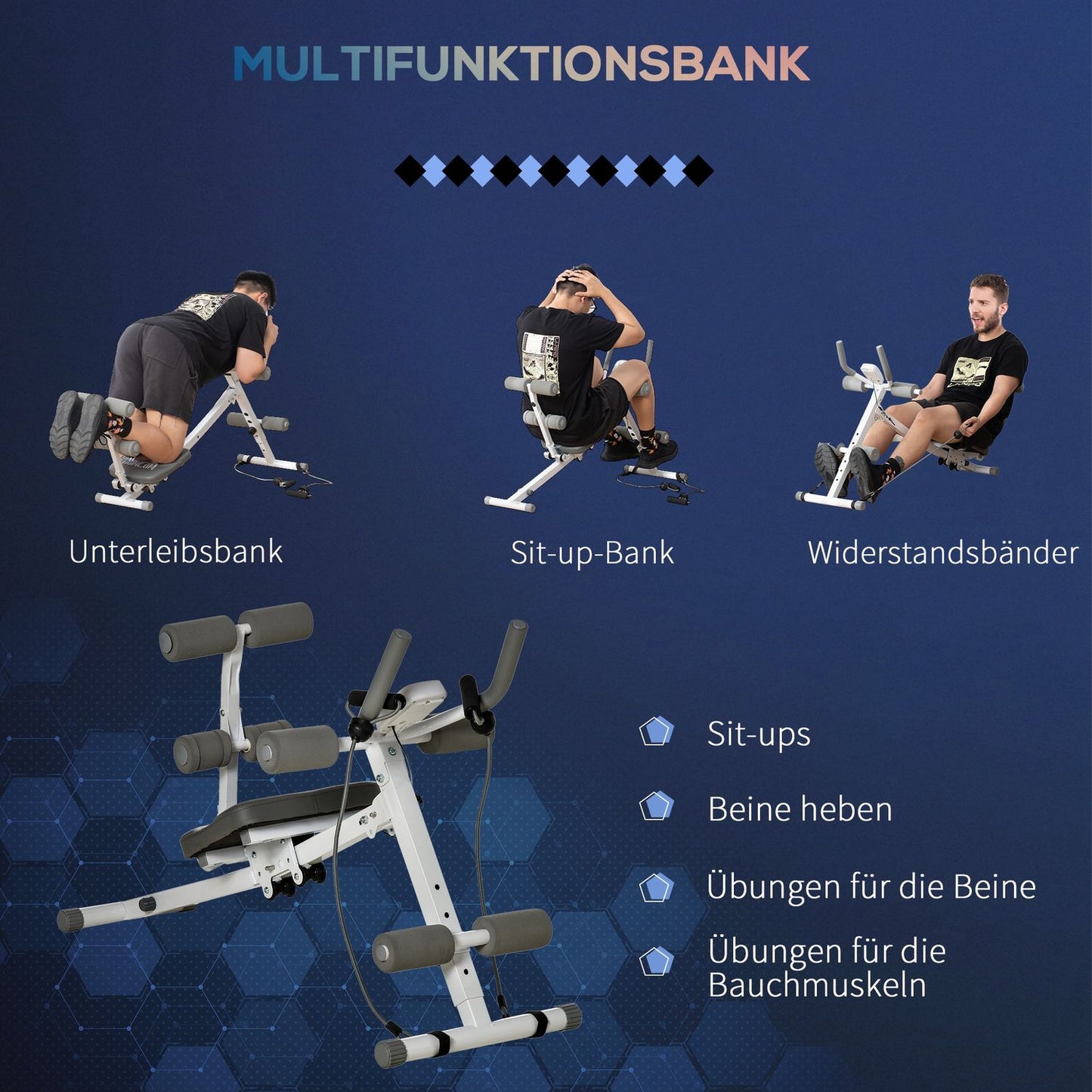 Adjustable ab bench, LCD screen, steel, 100 kg capacity