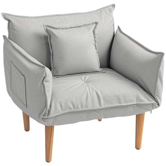 Adjustable light gray upholstered armchair with cushion