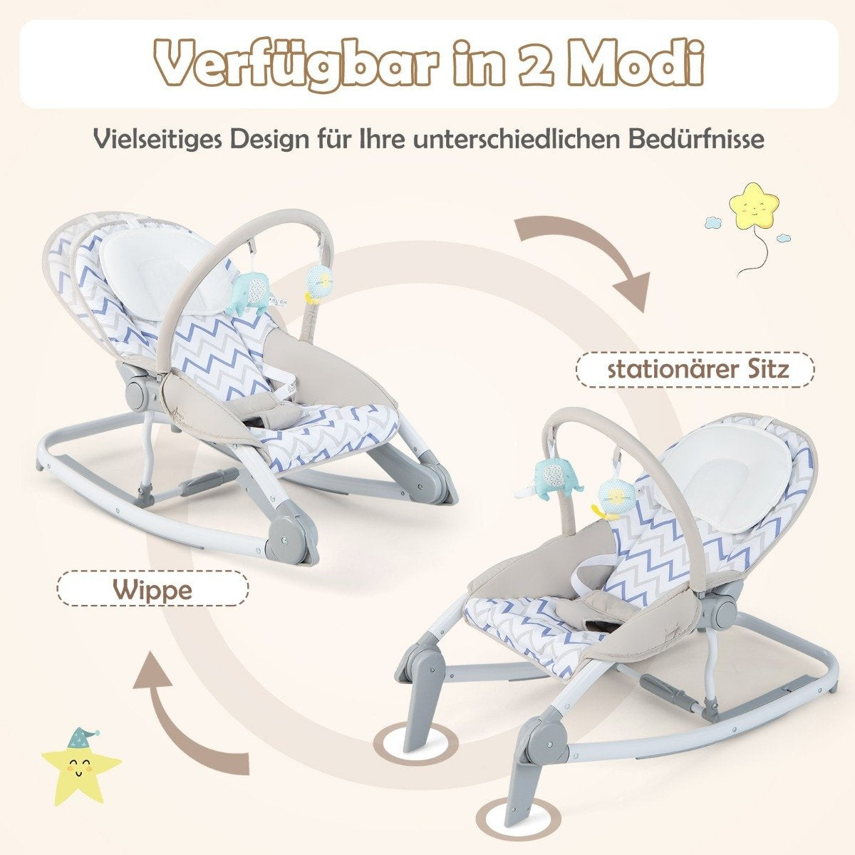 2 in 1 baby rocker foldable portable baby swing with 3-level adjustable backrest gray