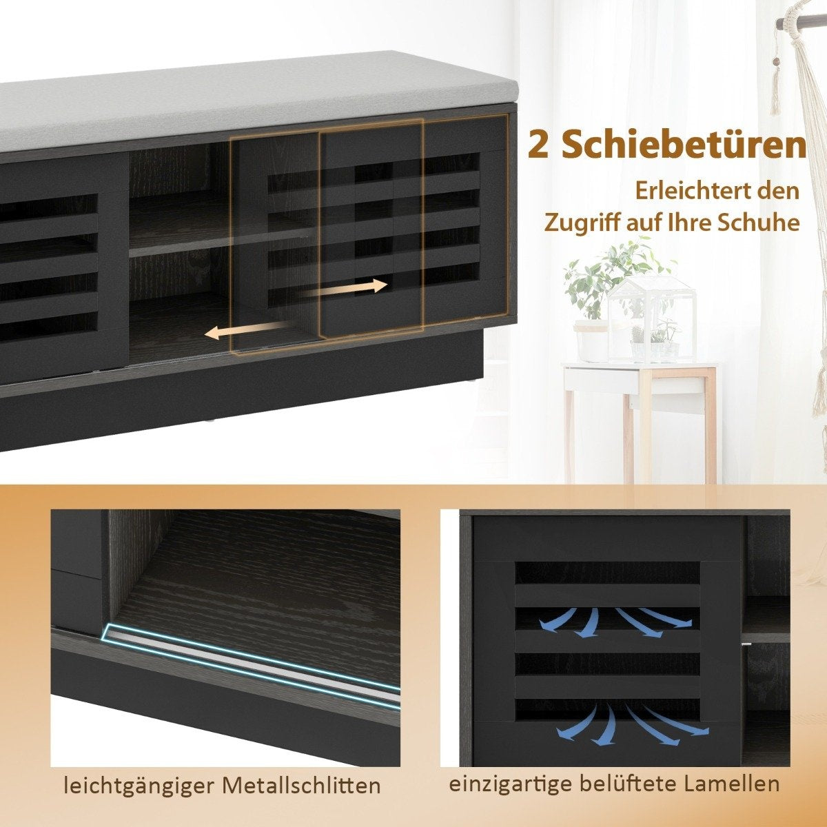 2 in 1 bench & shoe rack with 6 compartments & 3 adjustable shelves 99.5 x 34.5 x 46 cm gray
