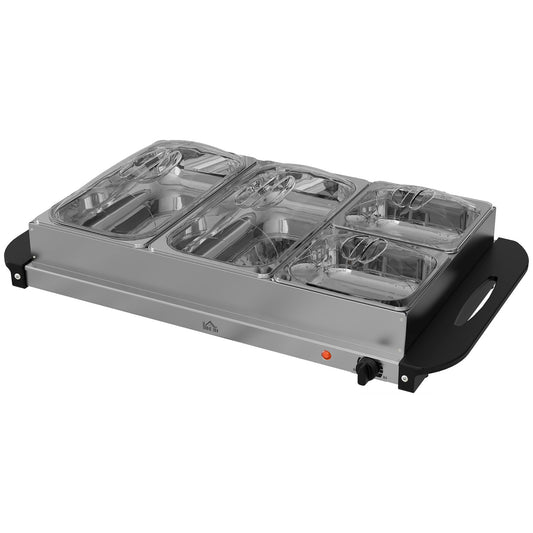 2-in-1 buffet warmer 6.8L hot plate 300 Watt stainless steel food warmer silver
