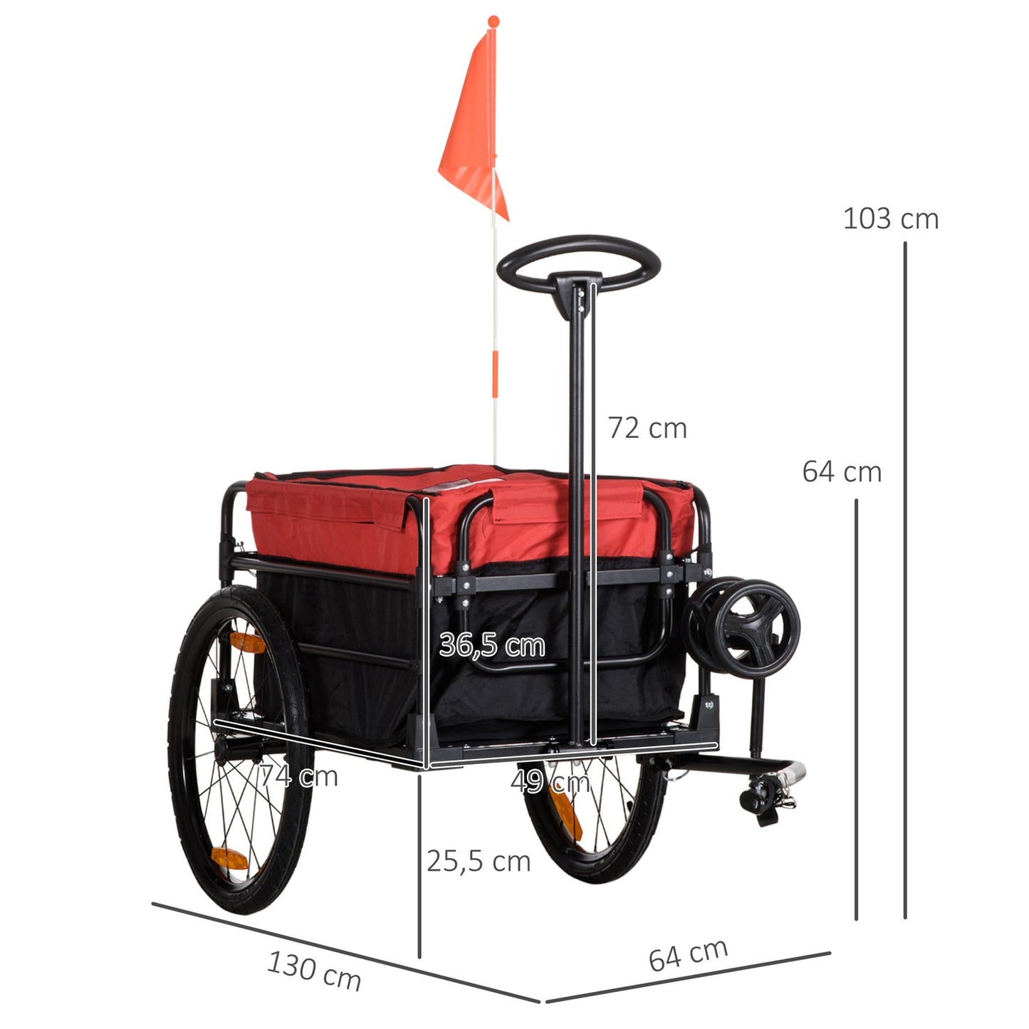 Truck with coupling, 40 kg load, red, reflectors
