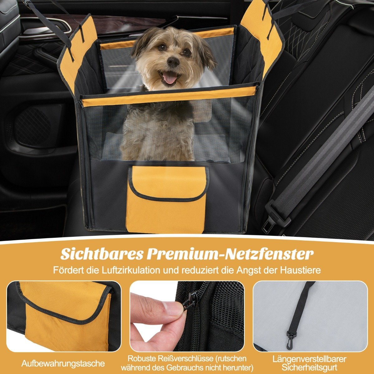2 in 1 car seat cover & car dog crate with side pocket, water-repellent, 148 x 145 cm