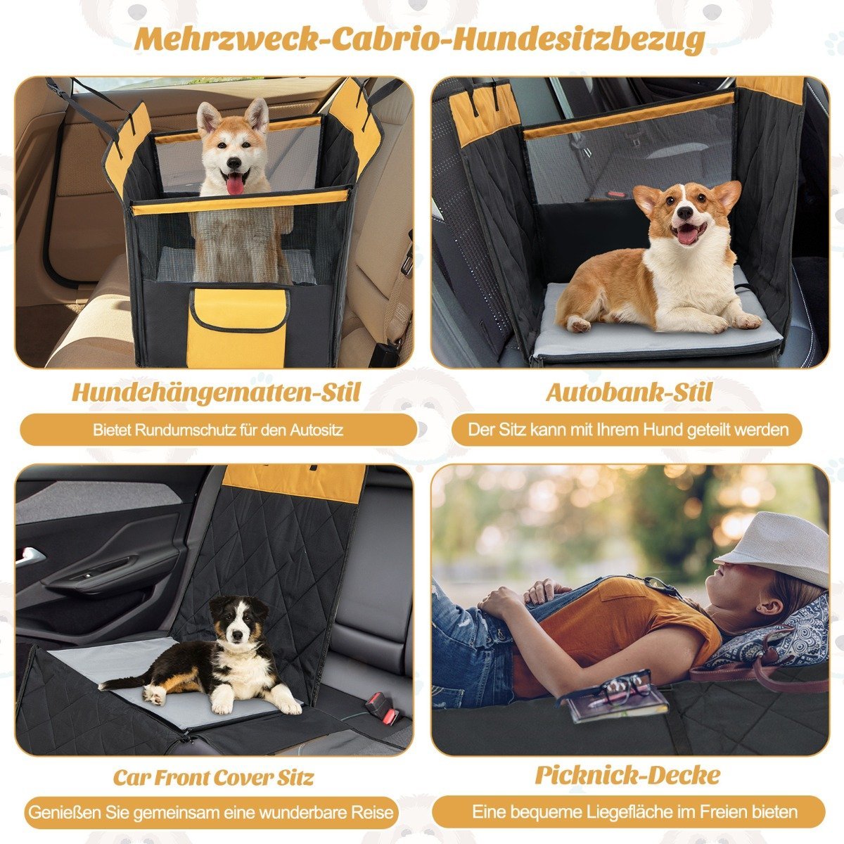 2 in 1 car seat cover & car dog crate with side pocket, water-repellent, 148 x 145 cm