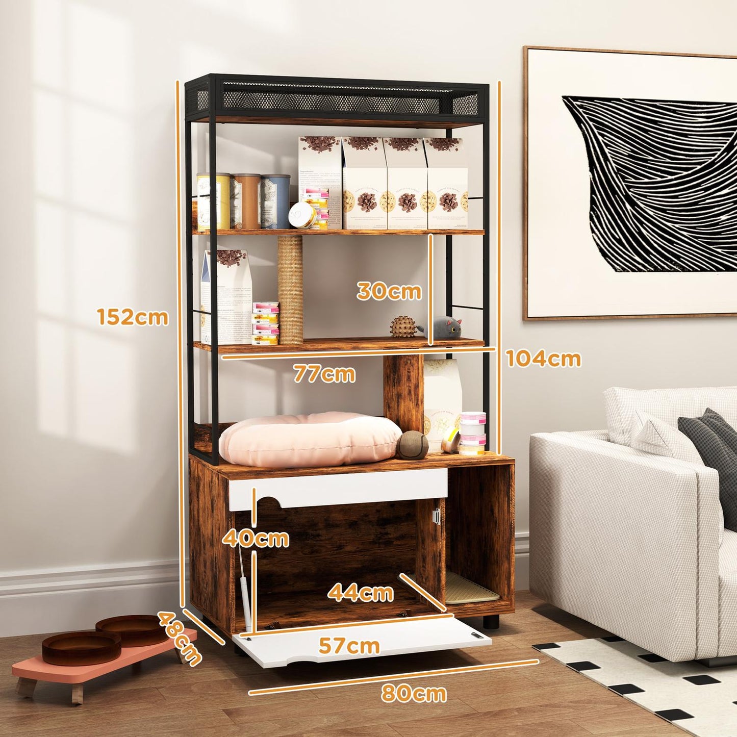 Cat cabinet with shelf and scratching post