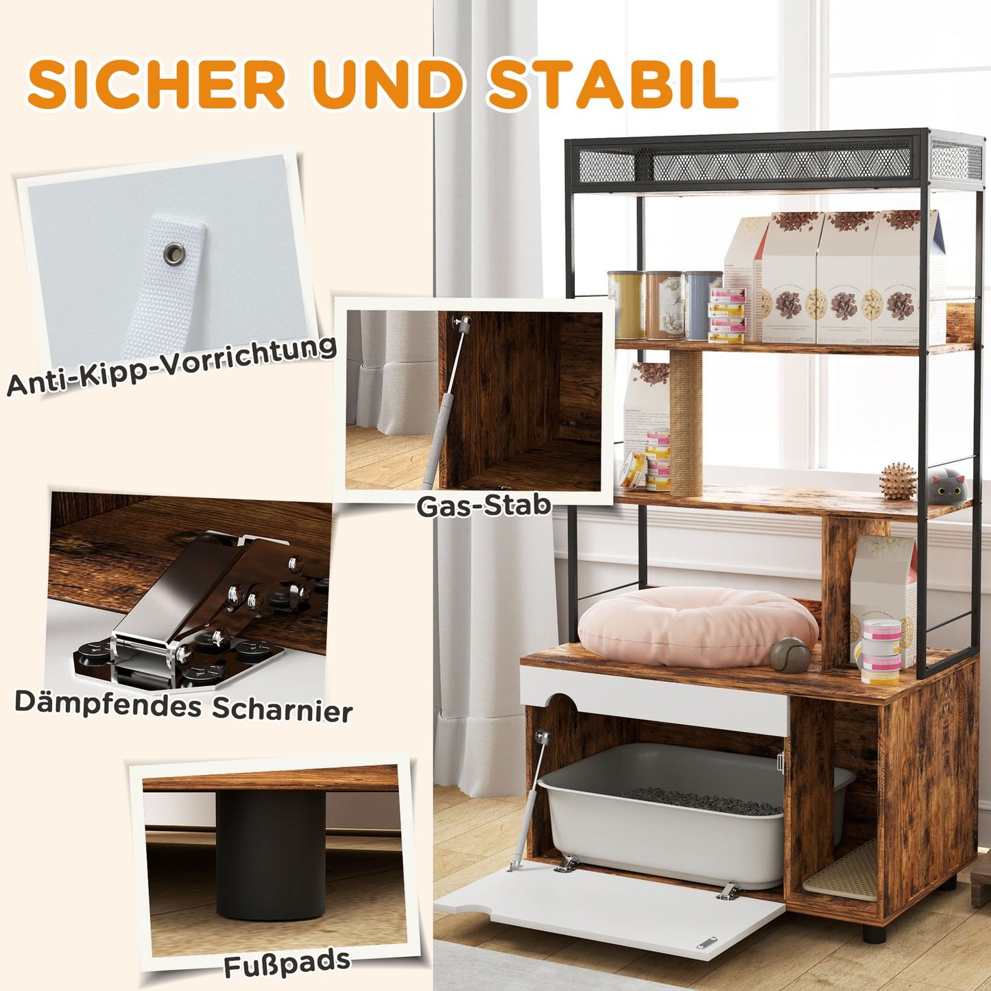 Cat cabinet with shelf and scratching post