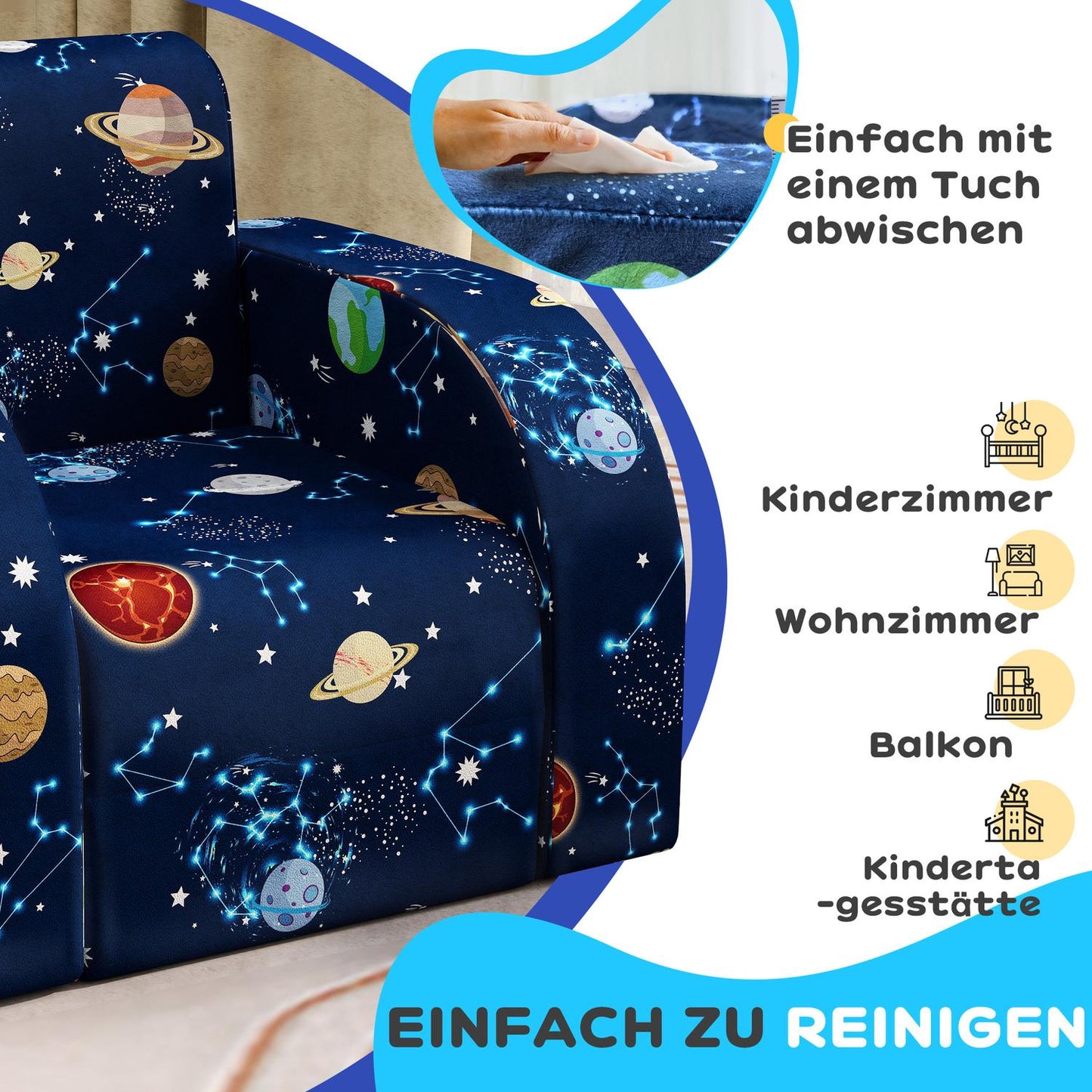 Children's folding sofa chair - horizontal, planetary design