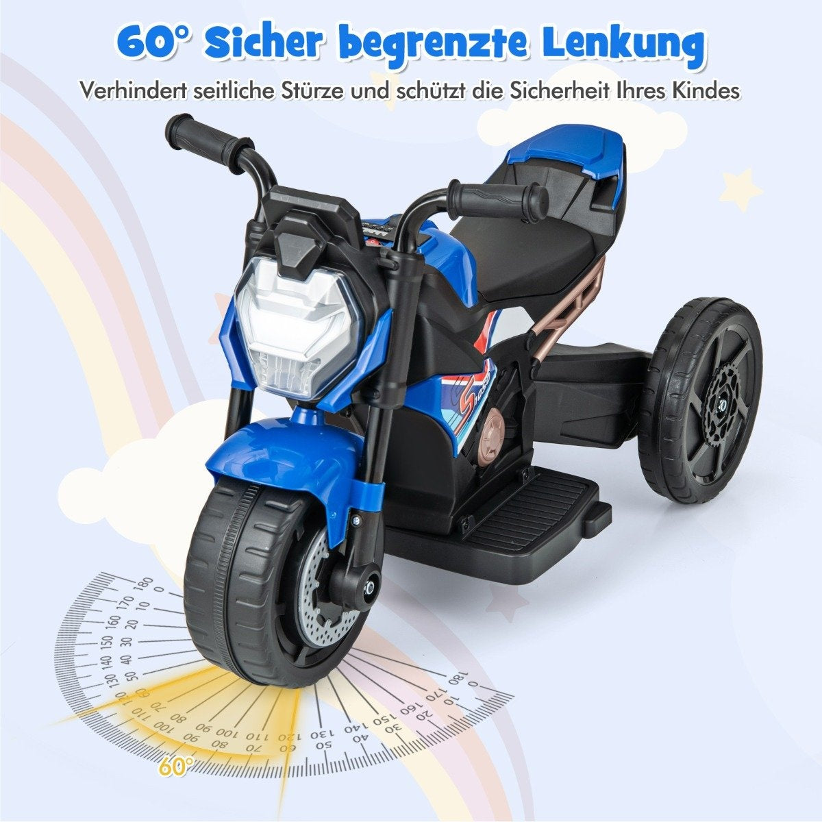 2-in-1 children's electric motorcycle with removable training wheels &amp; Headlights &amp; Music &amp; Horn blue 74 x 38 x 48 cm