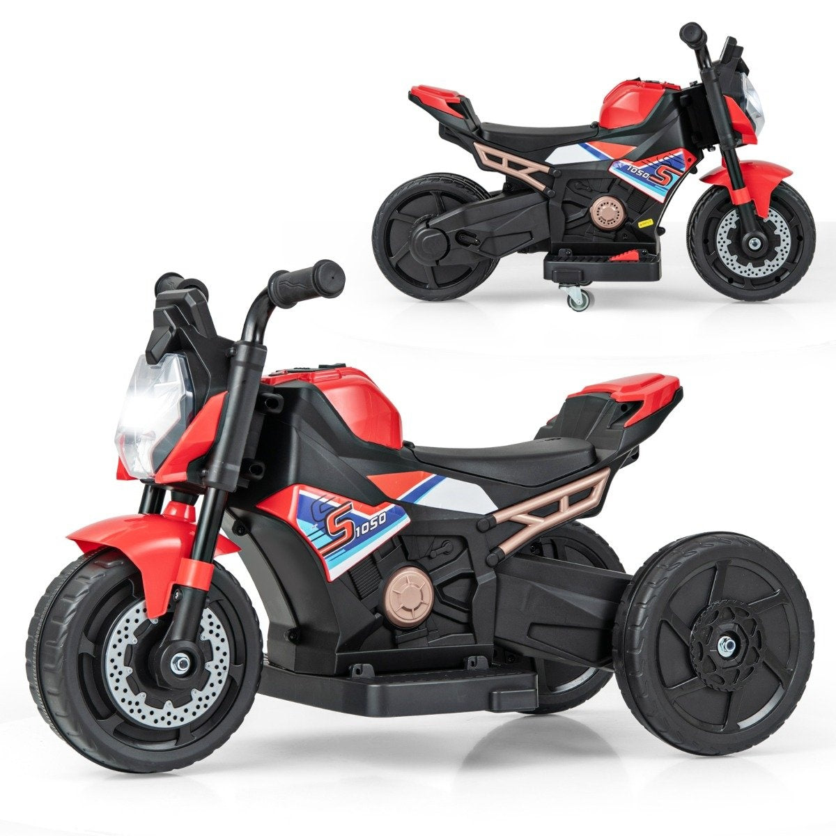 2-in-1 children's electric motorcycle with removable training wheels &amp; Headlights &amp; Music &amp; Horn red 74 x 38 x 48 cm
