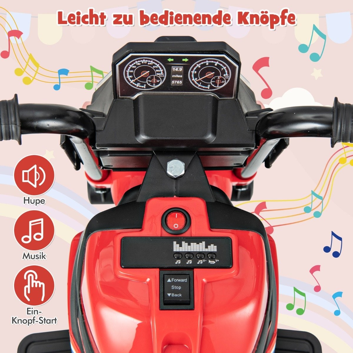 2-in-1 children's electric motorcycle with removable training wheels &amp; Headlights &amp; Music &amp; Horn red 74 x 38 x 48 cm