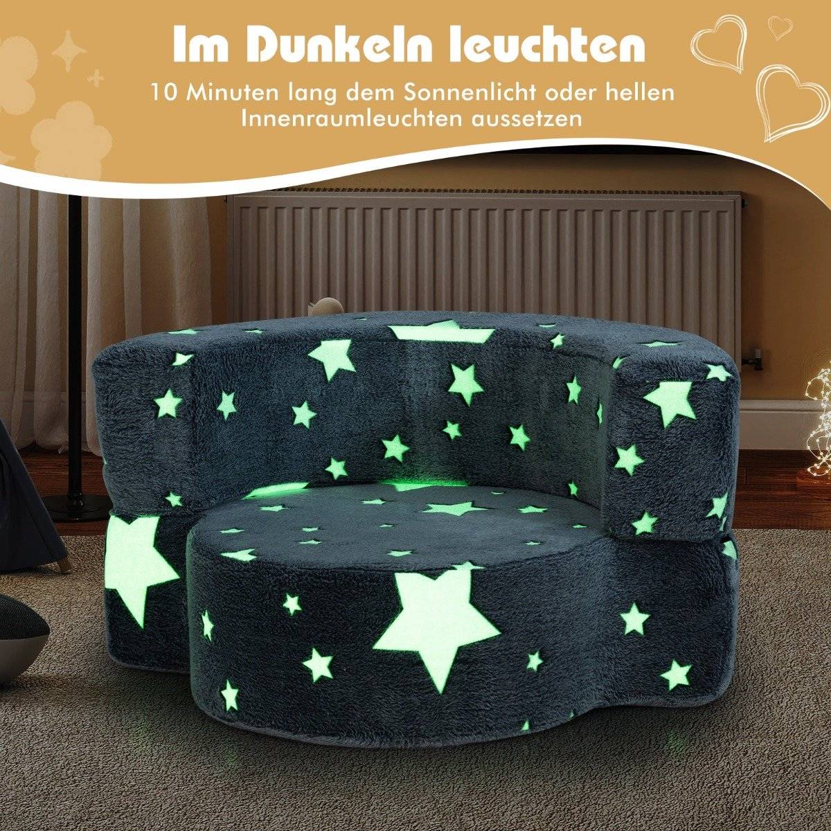 2 in 1 children's sofa round play sofa glowing in the dark children's couch upholstered with removable gray cover